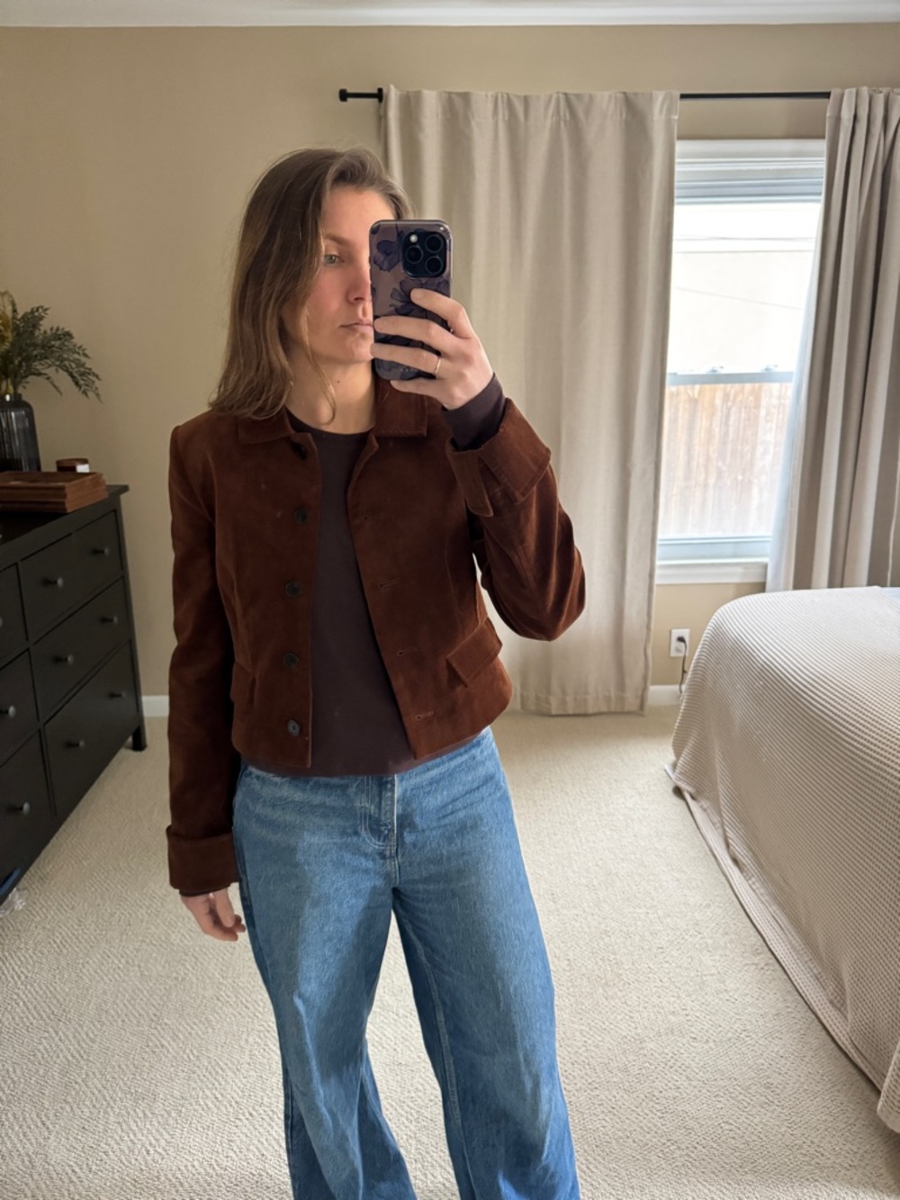 Zara Brown Cropped Suede Jacket